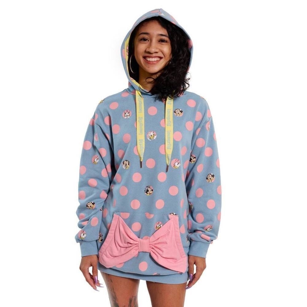 NWT Loungefly Disney Minnie Mouse Medium Pastel Polka Dots French Terry Hoodie - Picture 2 of 15